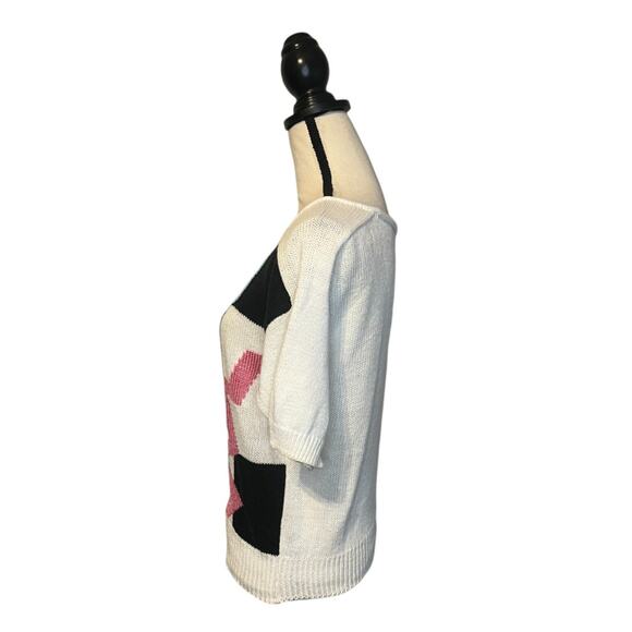 Vintage Ann Stevens White Abstract Print Sweater Size Small Short Sleeve Cozy - Picture 3 of 6